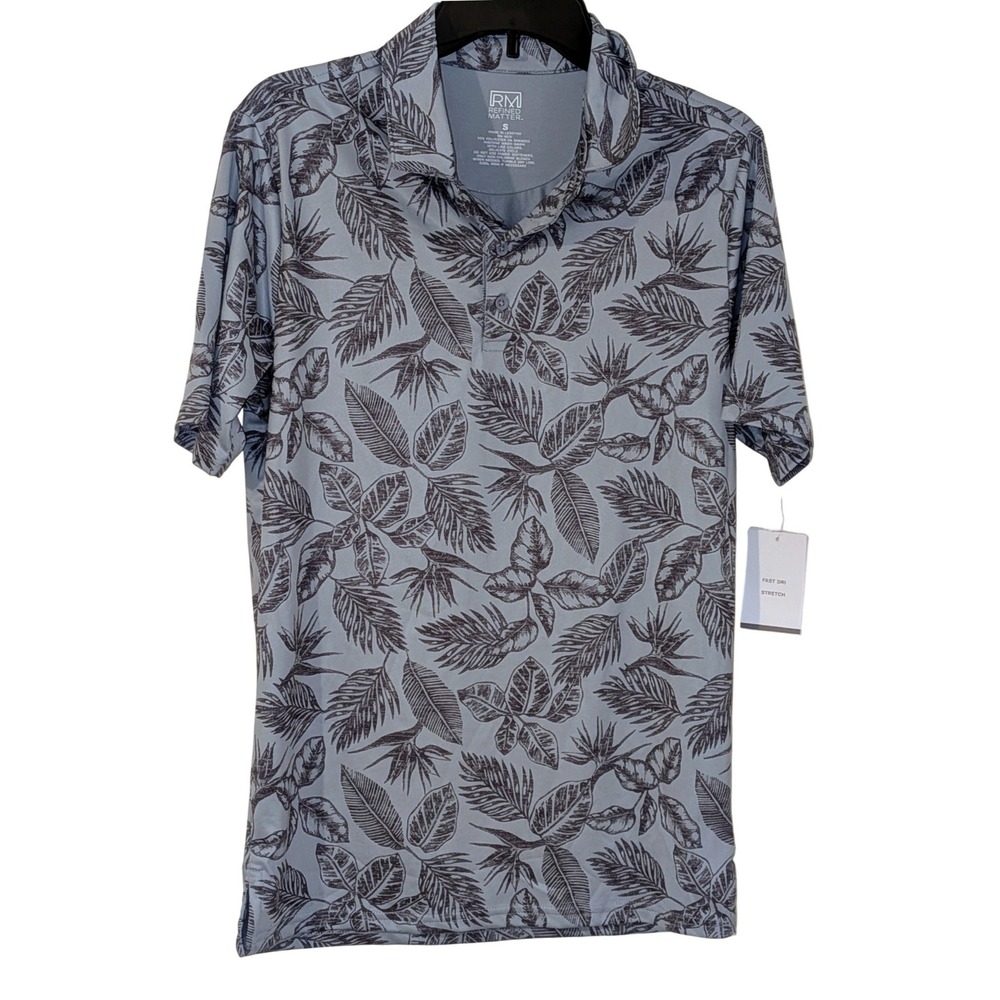 Refined Matter Mens Small Blue‎ Tropical Leaf Polo Golf Shirt Fast Dry NWT